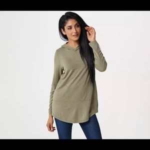 Isaac Mizrahi Live! SOHO French Terry Tunic Hoodie with Pockets Olive - Medium
